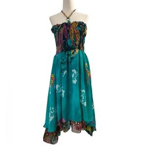 Diva Collection Tiered Ruffles Hi Low Dress Large Floral Multicolor Smocked